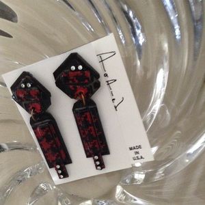 HOUNDSTOOTH FABRIC red/Blk handmade earrings